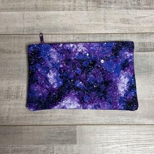 Purple Galaxy Zipper Pouch, Space Print Makeup Bag, Starry Night Cosmetic Bag
